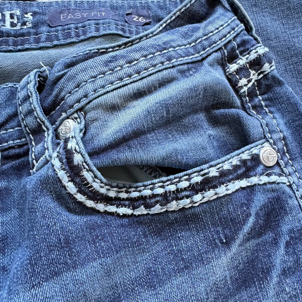 Grace In LA Size 26 Denim Boot Cut Jeans Embellished Cross Pockets Rhinestones - Picture 5 of 6